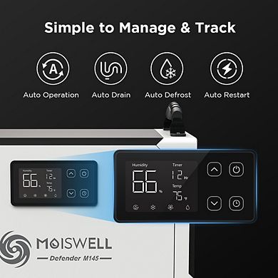 Moiswell 155 Pint Commercial Dehumidifier with Drain Hose, Energy Star, for Basements & Crawl Space