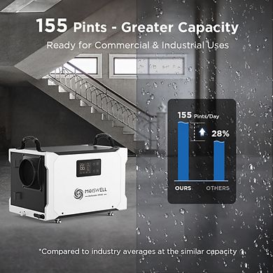 Moiswell 155 Pint Commercial Dehumidifier with Drain Hose, Energy Star, for Basements & Crawl Space