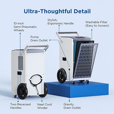 Moiswell 260 Pints Commercial Dehumidifier with Pump for Basement Warehouse Industry Water Damage