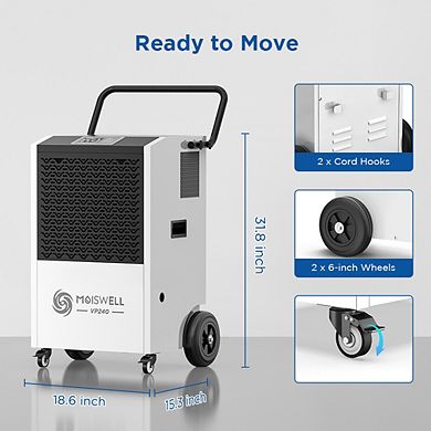 Moiswell 240-Pint Commercial Dehumidifier with Pump - Covers Large Spaces up to 8,000 Sq Ft