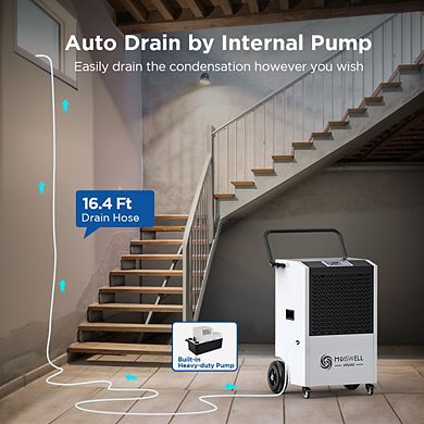 Moiswell 240-Pint Commercial Dehumidifier with Pump - Covers Large Spaces up to 8,000 Sq Ft