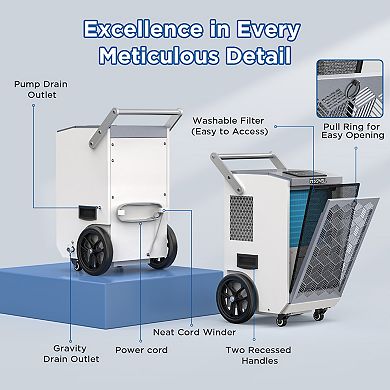 Moiswell 160 Pints Commercial Dehumidifier with Pump for Basement Warehouse, Industry Water Damage