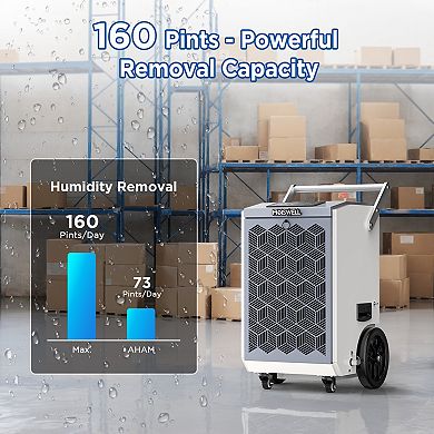 Moiswell 160 Pints Commercial Dehumidifier with Pump for Basement Warehouse, Industry Water Damage