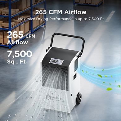 Moiswell 170-Pint Commercial Dehumidifier with Pump - Covers Large Spaces up to 7,500 Sq Ft