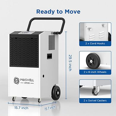 Moiswell 170-Pint Commercial Dehumidifier with Pump - Covers Large Spaces up to 7,500 Sq Ft