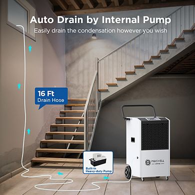 Moiswell 170-Pint Commercial Dehumidifier with Pump - Covers Large Spaces up to 7,500 Sq Ft