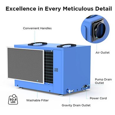 Airecoler 125 Pints Commercial Dehumidifier with Pump for Crawl Spaces Basements with Auto Defrost