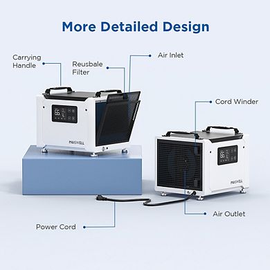 Moiswell 70 Pints Energy Star Certified Commercial Dehumidifier with Drain Hose for Crawlspace