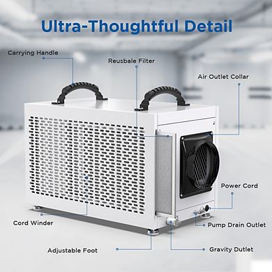 145 Pints Commercial Dehumidifier with Pump Crawlspace Dehumidifiers for Compact Tight Basements