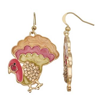 Gold Tone Turkey Dangle Earrings