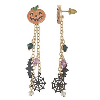 Gold Tone Jack-o'-lantern Halloween Linear Earrings