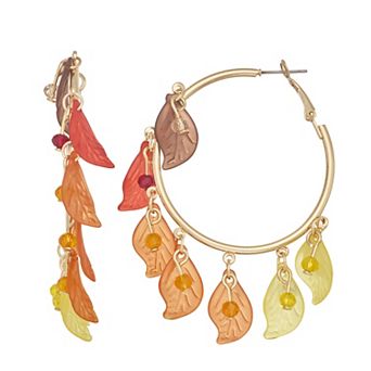 Gold Tone Autumn Leaves Hoop Earrings