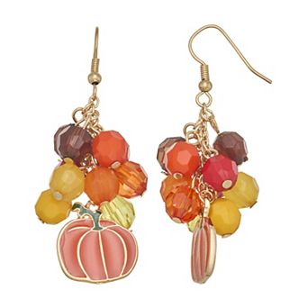 Gold Tone Pumpkin Cluster Earrings