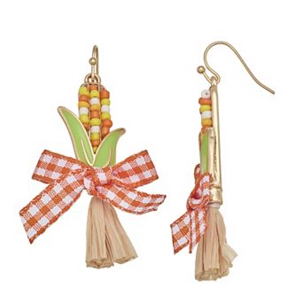 Gold Tone Fall Corn Dangle Earrings