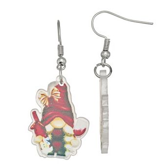 Silver Tone Wine Holiday Gnome Earrings