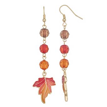 Gold Tone Maple Leaf Beaded Earrings