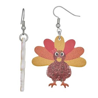 Silver Tone Turkey Dangle Earrings