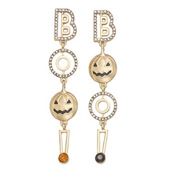 Gold Tone Mismatch Boo Drop Earrings