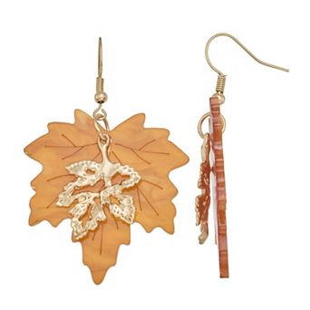 Gold Tone Maple Leaf Dangle Earrings