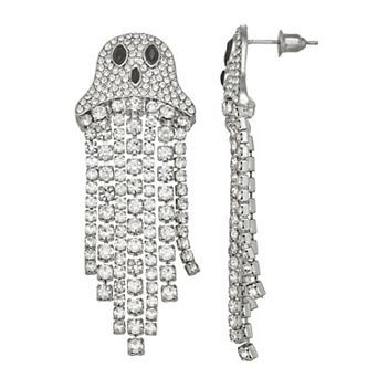 Silver Tone Ghost Fringe Dangle Earrings