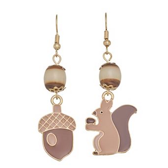 Gold Tone Fall Forest Mismatch Dangle Earrings
