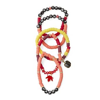 Gold Tone Happy Pumpkin Day 5 pc Beaded Stretch Bracelet Set