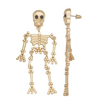 Gold Tone Skeleton Drop Earrings