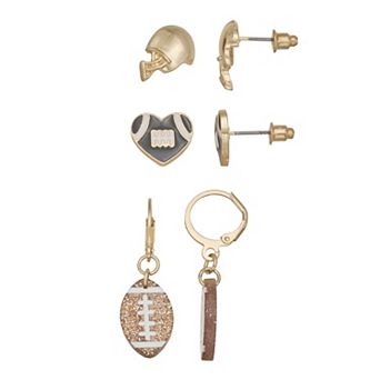 Gold Tone 3-Pair Football Earring Set
