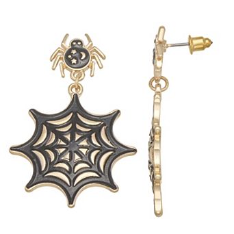 Gold Tone Spider Web Earrings
