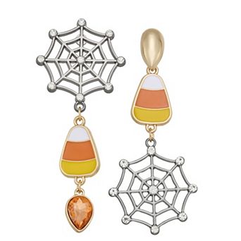 Gold Tone Spiderweb Mismatch Earrings