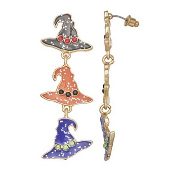 Gold Tone Witch Hat Linear Earrings