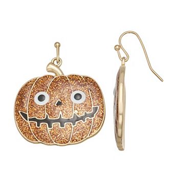 Gold Tone Glitter Pumpkin Earrings