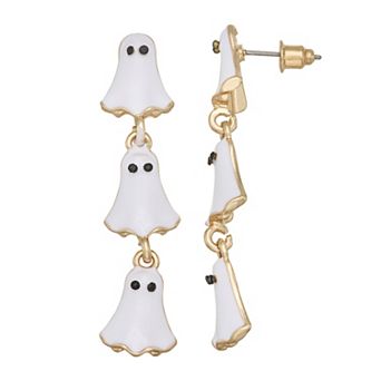 Gold Tone Ghosts Linear Earrings