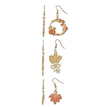 Gold Tone 3-Pair Fall Dangle Earring Set