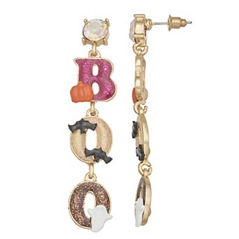 Gold Tone Boo Glitter Linear Earrings