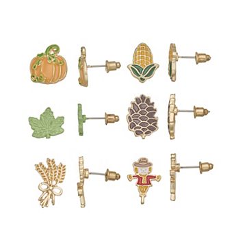 Gold Tone 6-Pair Fall Stud Earring Set