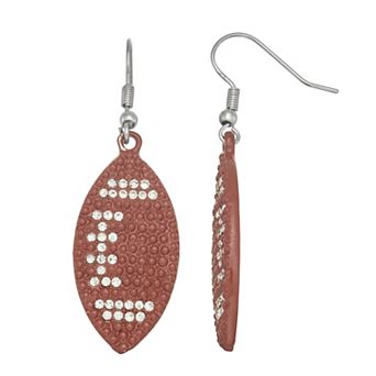 Silver Tone Rhinestone Football Earrings