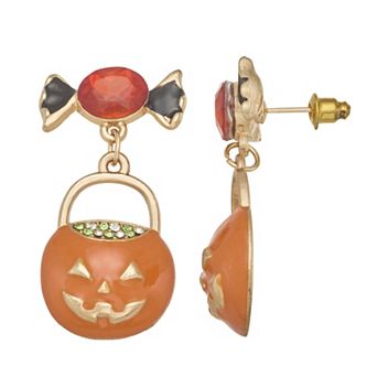 Gold Tone Pumpkin Candy Dangle Earrings