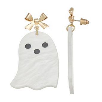Gold Tone Ghost Bow Drop Earrings