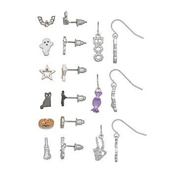 Silver Tone 9-Pair Halloween Earring Set