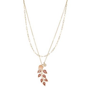 Gold Tone Leaves Pendant Layered Necklace