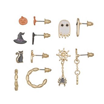 Gold Tone 6-Pair Halloween Mix Earring Set