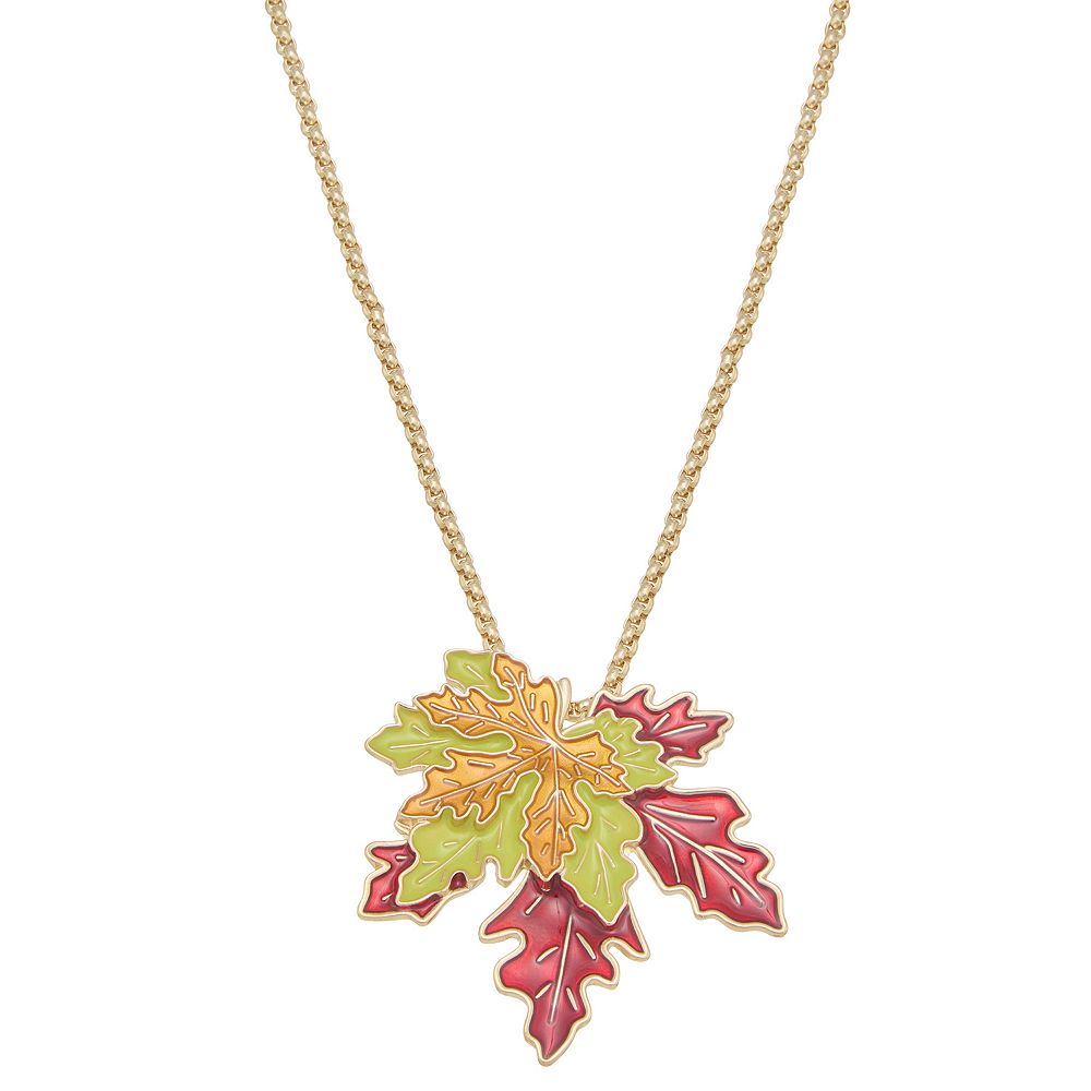 Gold Tone Maple Leaves Pendant Necklace