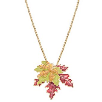 Gold Tone Maple Leaves Pendant Necklace
