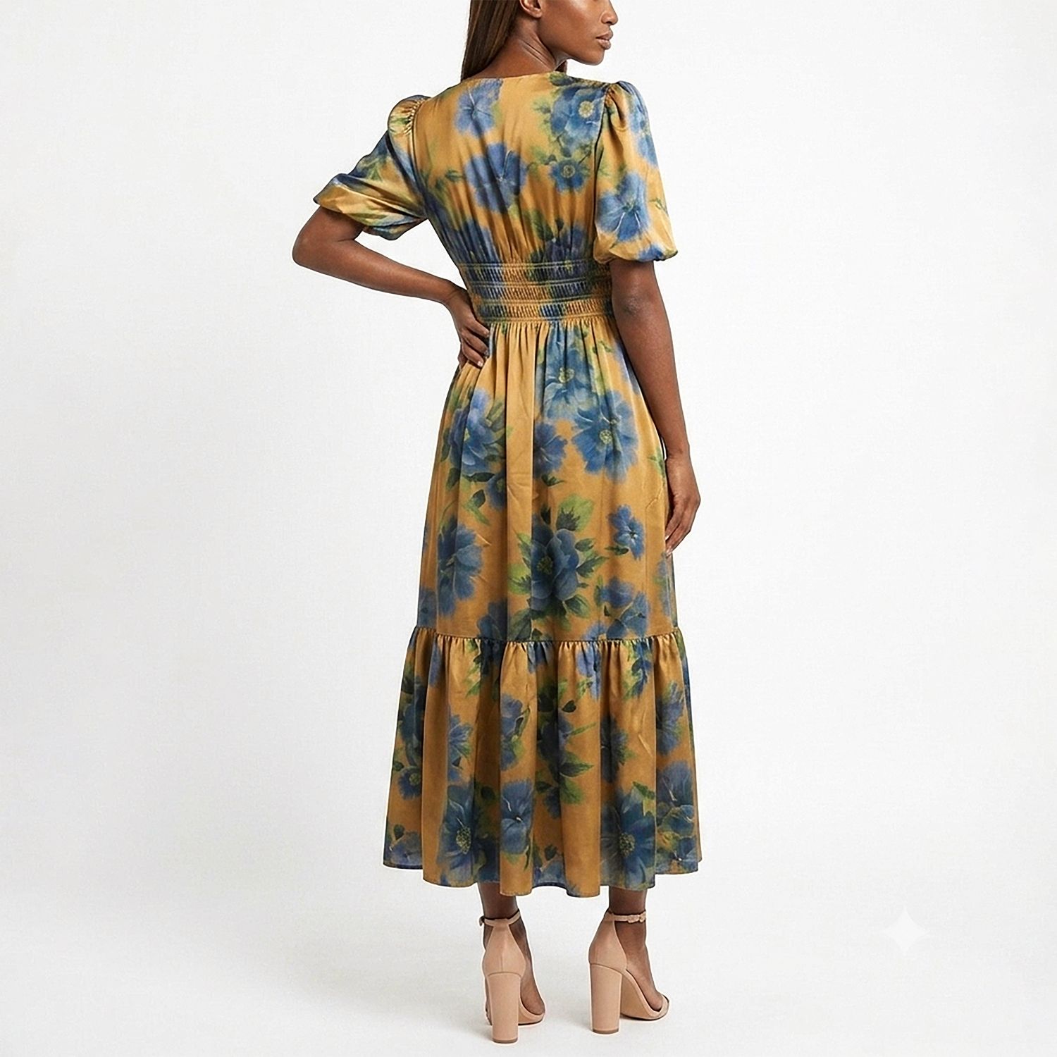 Женское платье Taylor Puff Sleeve Satin Floral Maxi — фото 2