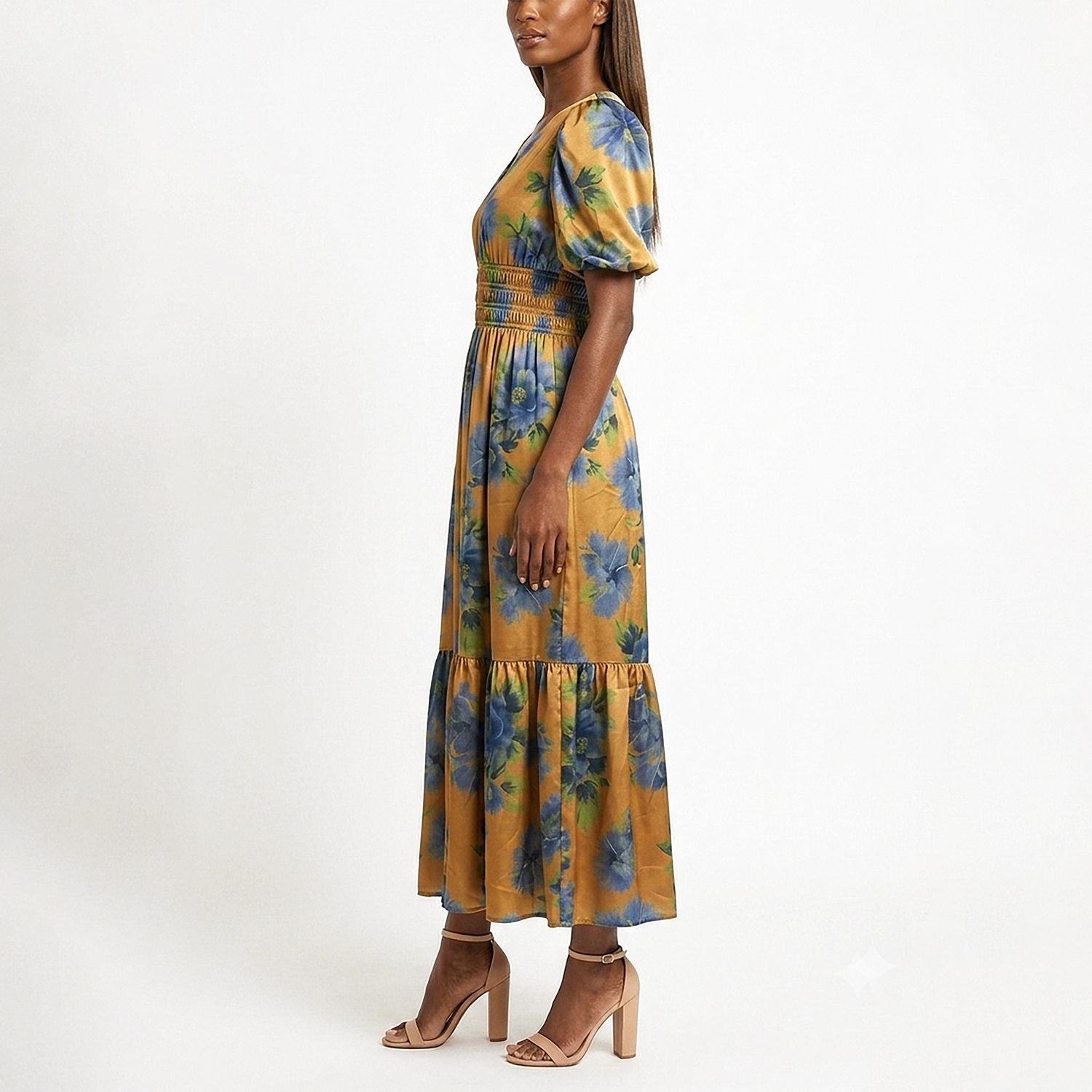 Женское платье Taylor Puff Sleeve Satin Floral Maxi — фото 3
