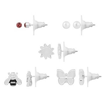 LC Lauren Conrad Silver Tone 5-Pair Sun & Critter Stud Earring Set