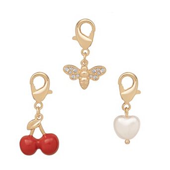 LC Lauren Conrad 3 pc Gold Tone Mixed Motif Shoe Charm Set