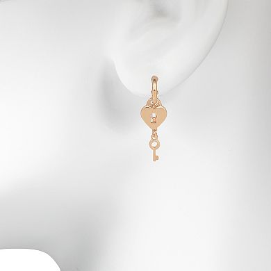 LC Lauren Conrad Rose Gold Tone Heart Lock & Key Drop Earrings