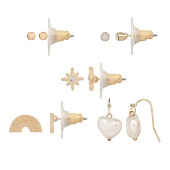 LC Lauren Conrad Gold Tone Heart & Celestial 5-Pair Earring Set